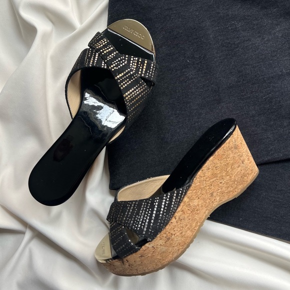 Jimmy Choo Prima Patent Cork Wedge Sandals 👡 - Picture 1 of 6